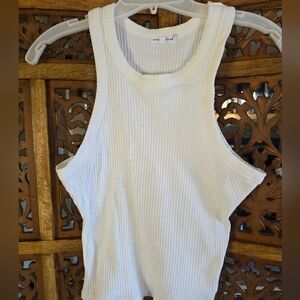 Good American White Ribbed Tank Top